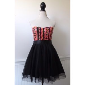 Teeze Me Black Strapless Dress w/Sequined Bodice